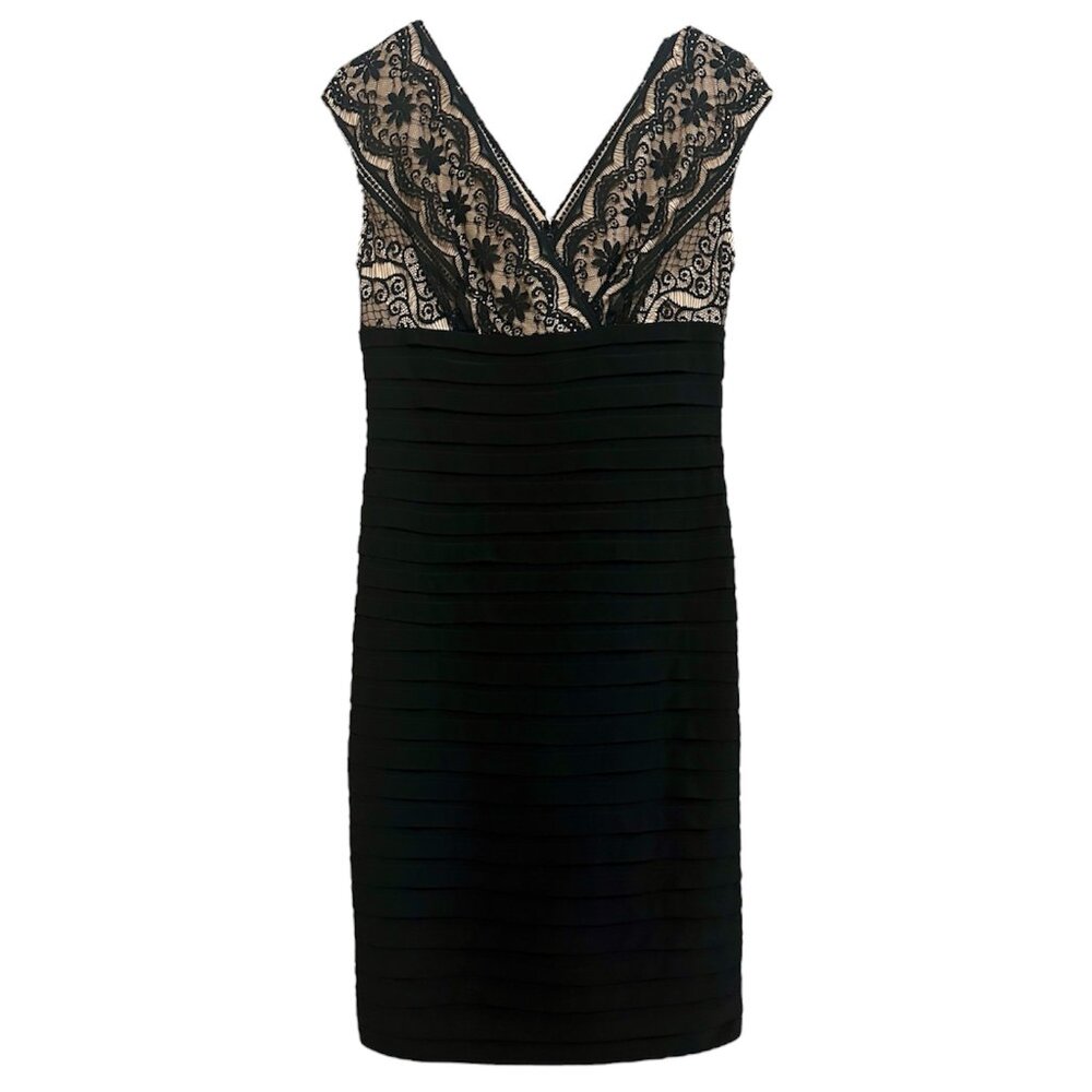 Andre Oliver Black Lace Sleeveless Dress With Pleated Bodice